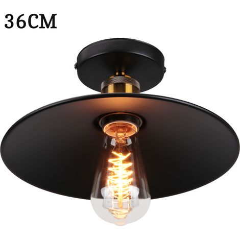 36cm Plafonnier Vintage Rétro E27 Lustre Suspension Luminaire pour Chambre Escalier Salon Noir