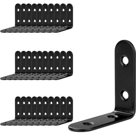 30 pezzi Staffe di fissaggio in acciaio inox nero 50x50x2mm, staffe angolari in metallo per fissaggio e riparazione di mobili, rinforzi per giunzioni, nere (1/5)