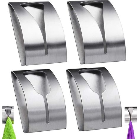 Attache Torchon Mural 4 Pcs Inox Attache Torchon Cuisine AdhéSif Patère Autocollant Torchons Crochet Mural Porte Torchons Autocollante Acier Inox Pour Serviettes de Bain Torchons Tabliers (5 X 7.5 cm) (1/5)