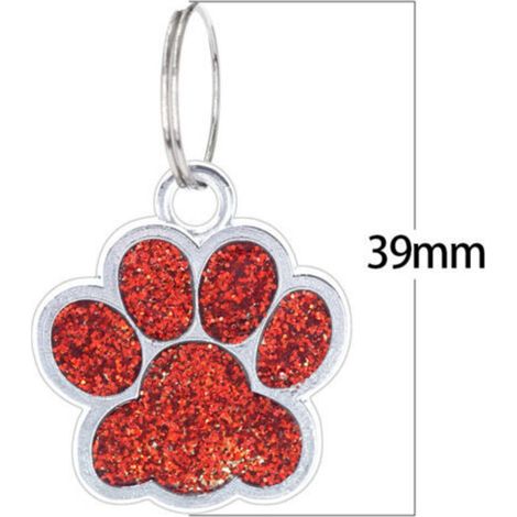 Iberiagifts - Etiqueta de identificación con medallón personalizado con pata de acero para perros, gatos, mascotas, grabada (rojo) (1/5)