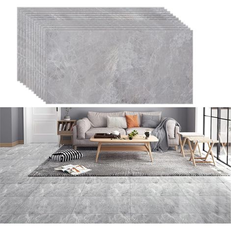 Gris Motif de Ciment Autocollant de Sol en Vinyle Auto-adhésif pour Dosseret de Cuisine Décor de Salle de Bain Carrelage Autocollant Imperméable à l'eau Peler et Coller 12 Pièces 60cm x 30cm (1/5)