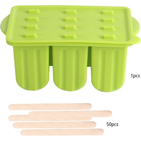 Moule à Glace en Silicone Alimentaire 12 Cases avec Couvercle et Bâtonnets - Accessoire pour Fabrication de Glaces Maison (1/5)