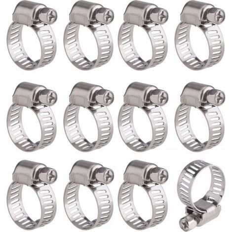 12 abrazaderas ajustables de acero inoxidable para mangueras (9-16 mm) (1/4)