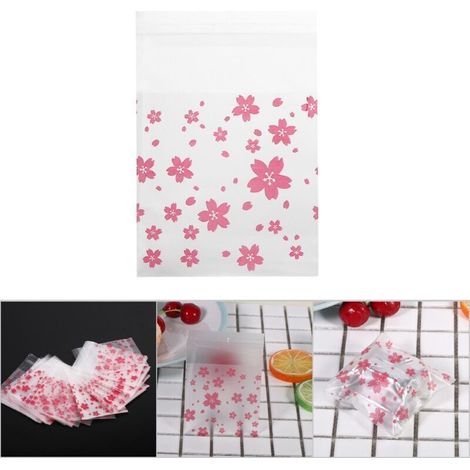 Sacchetti di plastica per caramelle con motivo floreale, 100 pezzi/confezione, per biscotti e biscotti da matrimonio (ciliegia orientale 7x7cm) -Crezuo