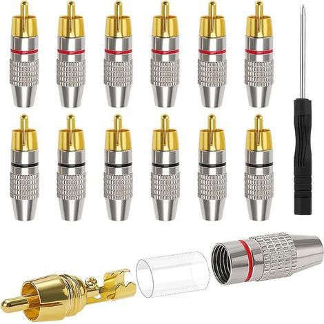 12 connettori RCA maschio, adattatori audio/video RCA per multimedia e videosorveglianza (6 neri + 6 rossi) (1/4)