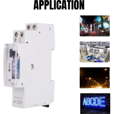 Minuterie horaire 220V – Précision ± 3sec/jour – Montage DIN – Charge 16A – Fonctionnement manuel/automatique – Pour éclairage économique - TM610C (1/5)