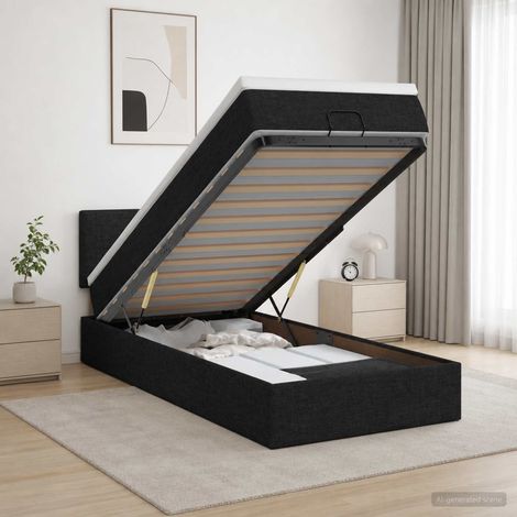 Cama tipo otomana con colchón y LED Negro 80 x 200 cm Tela (1/5)