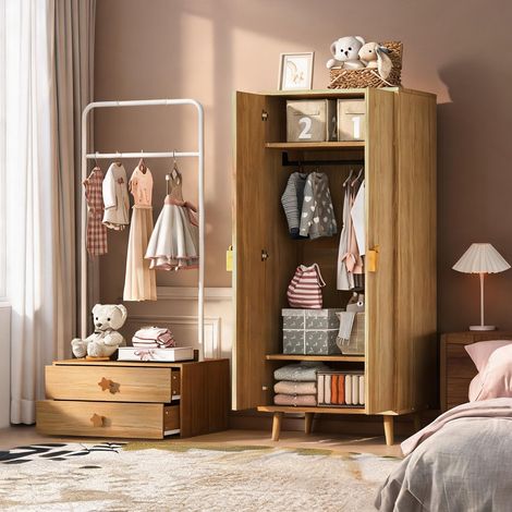 Commode coloris natural bois en MDF 140 x 55 x 170 cm (1/5)