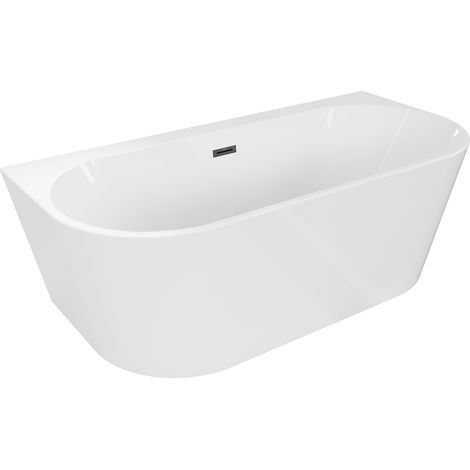 Mexen Oval+ freistehende Wandbadewanne 170 x 80 cm, weiß, schwarzer Überlauf - 52681708000-70 (1/5)