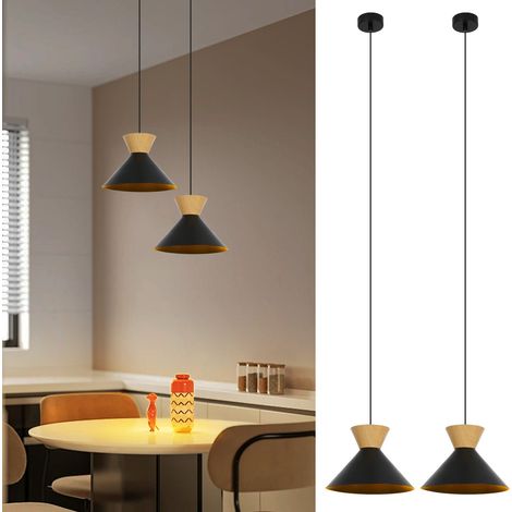 GBLY Pendelleuchte Vintage Esszimmer Hängelampe: 2 x Schwarz Hängeleuchte Ø25cm 1 Flammig Industrial Design E27 Esstischlampe Metall Retro Esstisch Pendellampe für Küche Schlafzimmer Wohnzimmer Flur