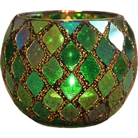 Farol de vidrio y cristal DIY para velas pequeñas, mosaico hecho a mano [maceta para plantas, maceta para suculentas, portavelas votivo] – 350 g, verde, 8 cm de alto, 10,5 cm de ancho, 1 pieza (1/5)