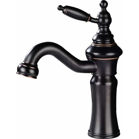 Robinet de lavabo de salle de bain en bronze huilé à une poignée,noire, lavabo à montage sur pont à un trou (1/5)