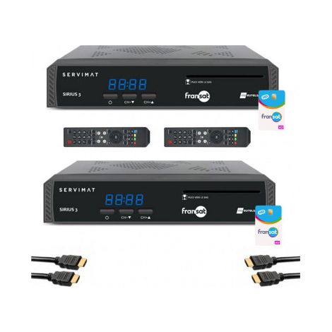 Pack SERVIMAT 2x Récepteurs TV Satellite HD + Carte FRANSAT PC7 + Câble HDMI (1/3)
