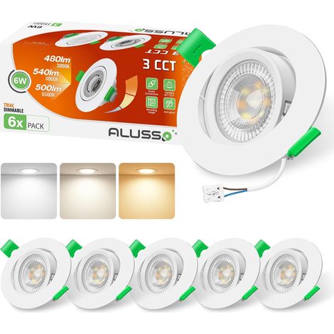 Spot LED Encastrable 6W 230V, 45° Rotatif Orientable, Trou Φ75-78mm, Dimmable Chaud 3000K Naturel 4000K Froid Blanc 6500K, 540lm Plafonnier Encastré, Lot de 6 (1/5)