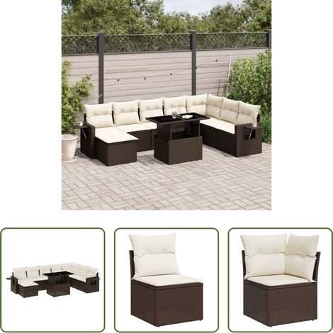 vidaXL Gartensessel - 9-tlg. Garten-Sofagarnitur mit Kissen Braun Poly Rattan (1/5)