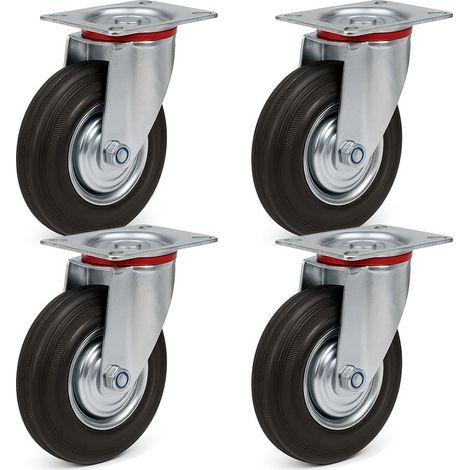 Wiltec – Roulettes pivotantes en caoutchouc plein 125 mm – Capacité de charge 100 kg – Jante métal – Plaque de montage pour chariots et meubles (1/5)