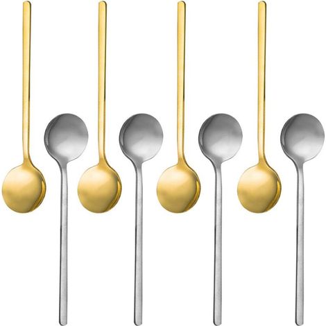 Ensemble de 8 mini-cuillères en acier inoxydable plaqué or et argent de 13,5 cm (pour expresso, dessert, gâteau, glace, soupe, hors-d'œuvre, cappuccino) (1/5)