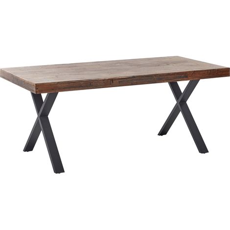 Tavolo da pranzo in legno di pino MDF gambe in metallo nero 180 x 90 cm stile industriale legno scuro Clifton
