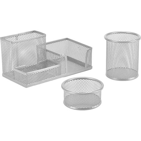 Organisateur De Bureau - En Maille Métallique Doré Rose - Pour Stylos Crayons Cartes De Visite Blocs-Notes - Lot Complet (1/5)