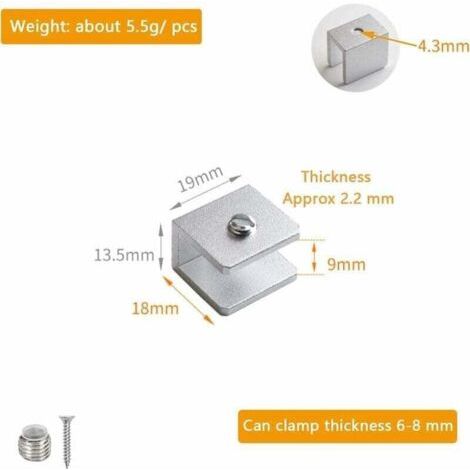 Un ensemble de 12 clips en verre, supports de cloison en verre réglables, supports d'étagère en verre de 6 à 8 mm, supports d'étagère en alliage d'aluminium, adaptés aux salles de bains et aux balcons (1/3)