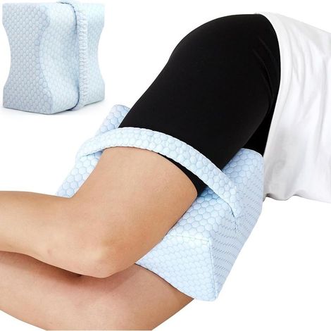 Kniekissen zum Schlafen, ergonomisches Kissen aus viskoelastischem Memory-Schaum, atmungsaktiv und maschinenwaschbar. (Weiß/Blau) (1/5)