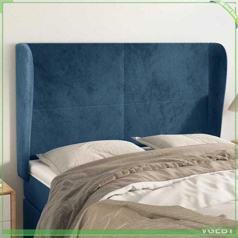 Tête de lit avec oreilles - Mod. 3117728 - Velours bleu foncé - 147 x 23 x 118/128 cm - Hauteur réglable (1/5)