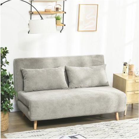 Petit Canapé 141x90x81cm Convertible en Lit - Canapé 2 Place - Velours Gris, Dossier Réglable 3 Positions, Pieds Bois (1/5)