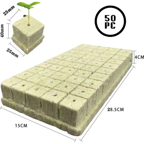 Rockwool Starter Plug - 50 Pièces - 25x25x25 mm / 25x25x30 mm / 25x25x40 mm - Pour Hydroponie et Germination de Graines (1/5)