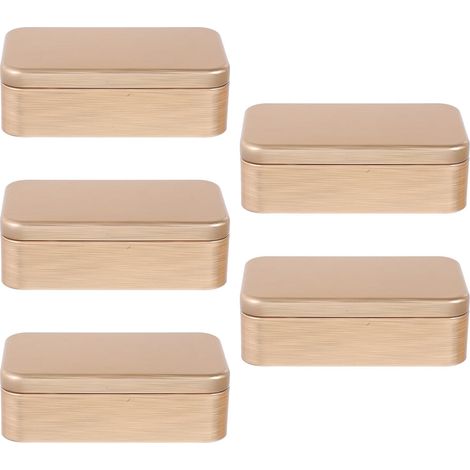 Boîte de Rangement en Fer-blanc Rectangulaire 5 Pièces avec Couvercle à Charnière, Finition Brossée Dorée, Surface Lisse, pour Petits Objets et Perles (1/5)