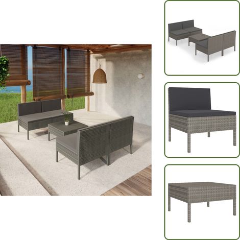 The Living Store Set Divani da Giardino 5 pz con Cuscini in Polyrattan Grigio - Divani da giardino