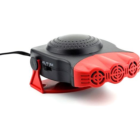 Chauffage de voiture 12V/24V, désembuage et dégivrage, chauffage et refroidissement, ventilateur électrique double fonction 【Trois trous, rouge, 12V】 (1/5)
