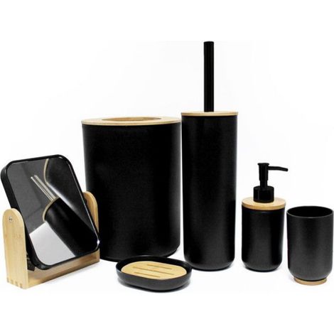 Brosse Wc - Diametre 9 1 Cm Hauteur 37 2 Cm - En Polystyrene Et Bambou - Design Arrondi - Noir - 1 Piece (1/3)