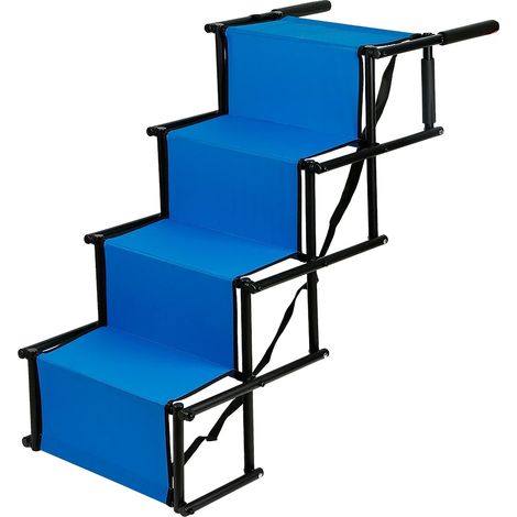 Rampa para perros, diseño plegable, altura ajustable, azul. (1/2)