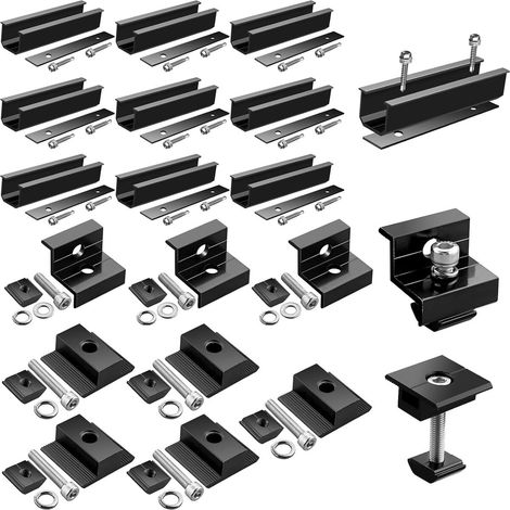 10 Kit De Montage Panneau Solaire Aluminium, Rails 120x25mm, Pinces Étanches, Supports Centraux, Toit Camping-car (1/5)