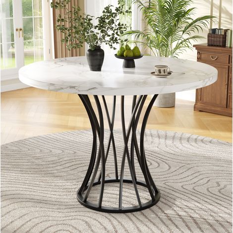 Tavolo da pranzo rotondo 80x80x76 cm nero in MDF e metallo con piedini regolabili (1/5)