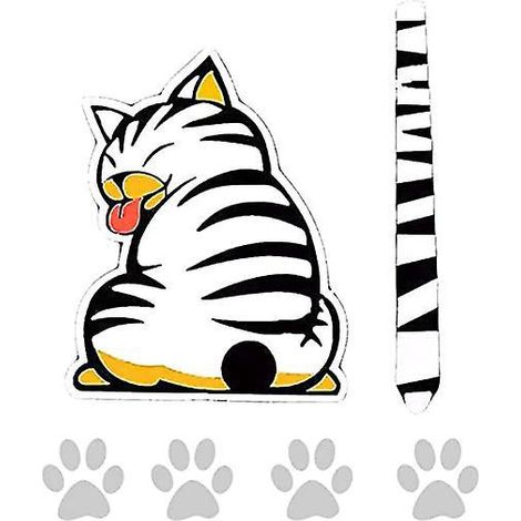 autocollant De Queue Mobile De Chat Amusant De Dessin Anim (chat Blanc), Autocollant D'essuie-glace Rflchissant Pour Vitre Arrire De Voiture, Auto (1/5)