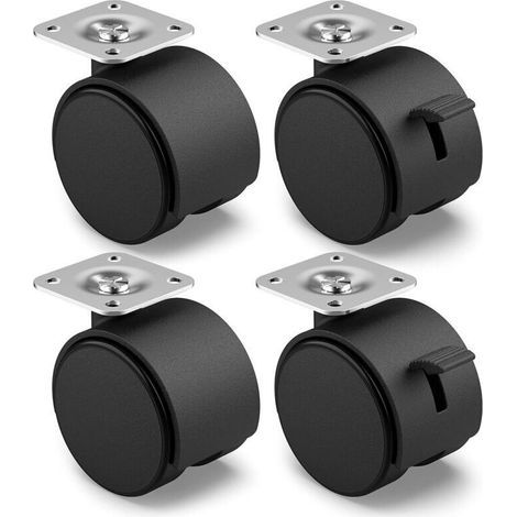 Roulettes pivotantes avec frein pour meubles – Lot de 4, diamètre 40 mm, charge max 100 kg, faible résistance au roulement, Versailles (1/5)