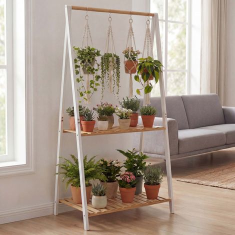 étagére à plantes en bambou HWC-Q32, étagére en escalier pour fleurs et plantes, étagére de salle de