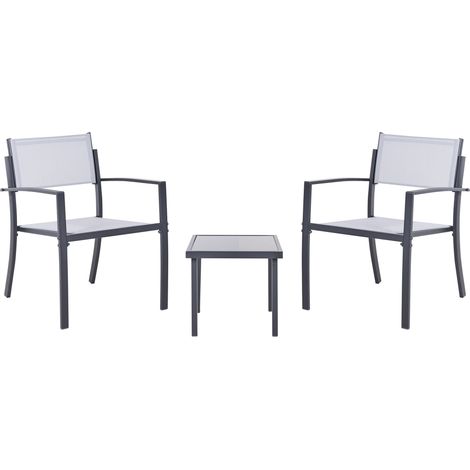 Conjunto de balcón moderno industrial de metal para 2 personas con mesa de centro gris Tavoleto