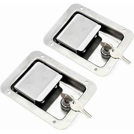 Pack de 2 loquets à ressort en acier inoxydable – Serrure avec clé – Poignée affleurante pour remorque de porte RV (1/5)
