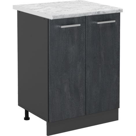 Meuble bas de cuisine R-Line, Béton noir, 60 cm PT Marbre, Vicco