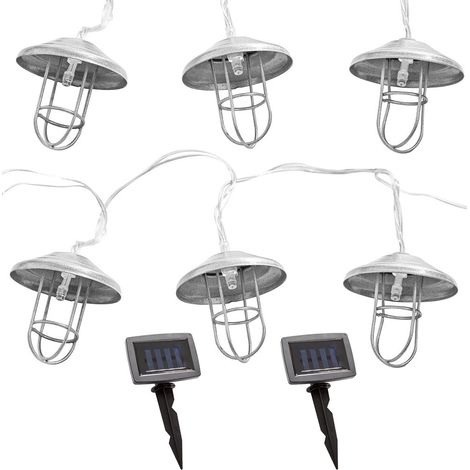 LED Solar Lichterkette Aussen Solarlampe Garten Dekoration Landhaus Stil, Akku Erdspieß, silber, 20x LED warmweiß, DxL 6x200 cm