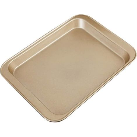 Plaque de cuisson 33 23 cm, plaque de cuisson antiadhésive en acier inoxydable, plaque pour gâteaux, four, roulade, gâteau (Or, grande taille) 【Régulier】 Grande plaque de cuisson dorée - taille (1/5)