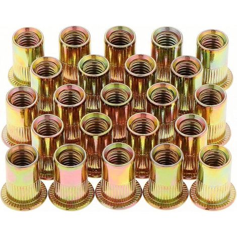 50 Pièces Écrou à Rivet M12 Fileté à Tête Plate, Écrous à Riveter Fileter en Acier au Carbone Zingué, M12 Rivet Inserts Filetés (18 mm x 22 mm) (1/5)