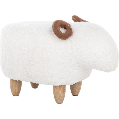 Puf animal cordero taburete para niños tejido de poliéster blanco patas de madera reposapiés Lamb