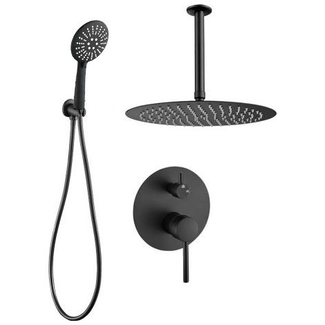 Ensemble de douche encastré au plafond BORACAY noir mat à levier unique Ø 25cm
