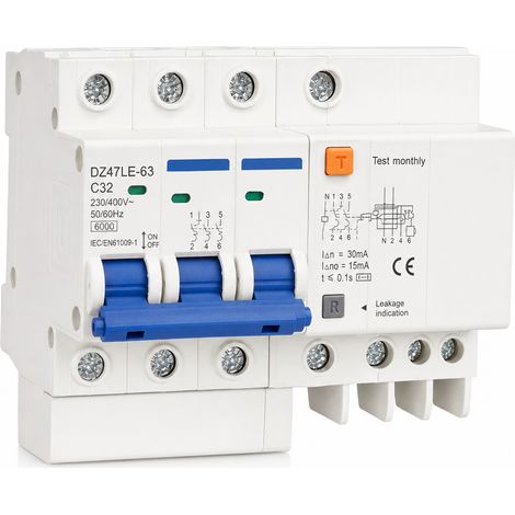 Disjoncteur différentiel 3P 32A 230-400V courbe C 6kA EN61009