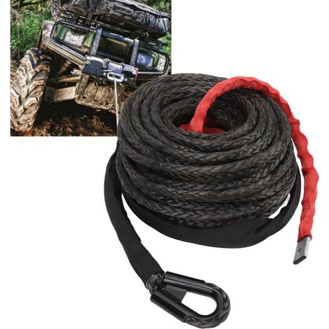 Corde de treuil synthétique de 9.5mm x 29m- Câble de treuil avec Crochet en Acier allié pour véhicule tout-terrain, VTT, UTV, VUS, moto