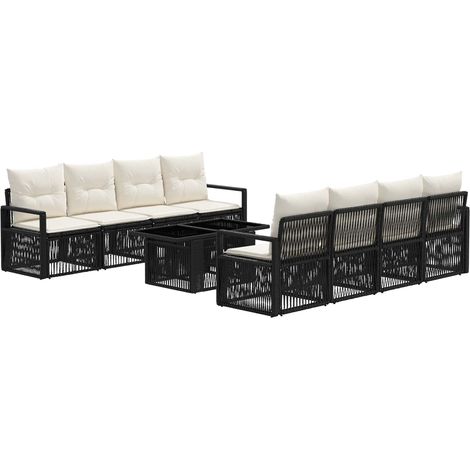 Set Divano da Giardino 9 pz Nero e Bianco Crema polyrattan vidaXL (1/5)