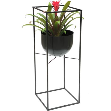 DanDiBo Blumenhocker Metall Schwarz Eckig 82 cm Blumenständer 438 Blumensäule Modern Pflanzenständer Pflanzenhocker